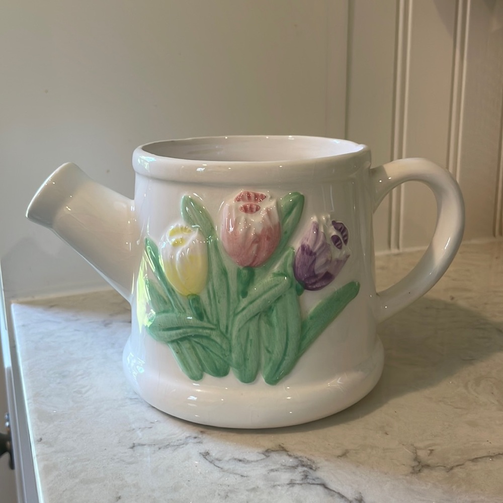 Vintage Ceramic Watering Pot with Tulip Design